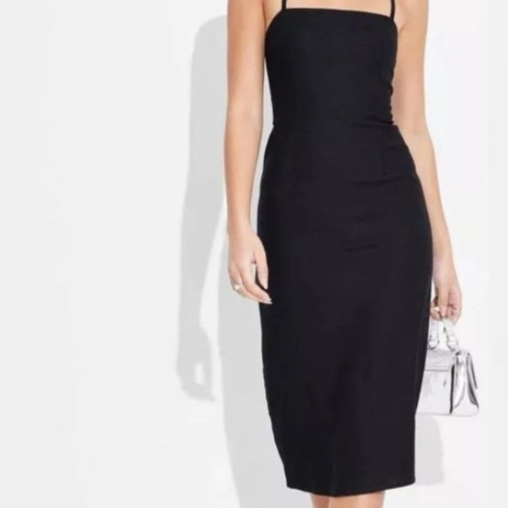 NWT Wild Fable Black Linen Lace Tie Back Midi Slip Dress (Size: 14)